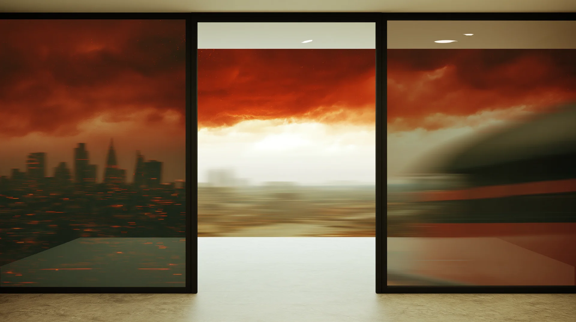 N38's London office at dusk, the City skyline through floor-to-ceiling glass